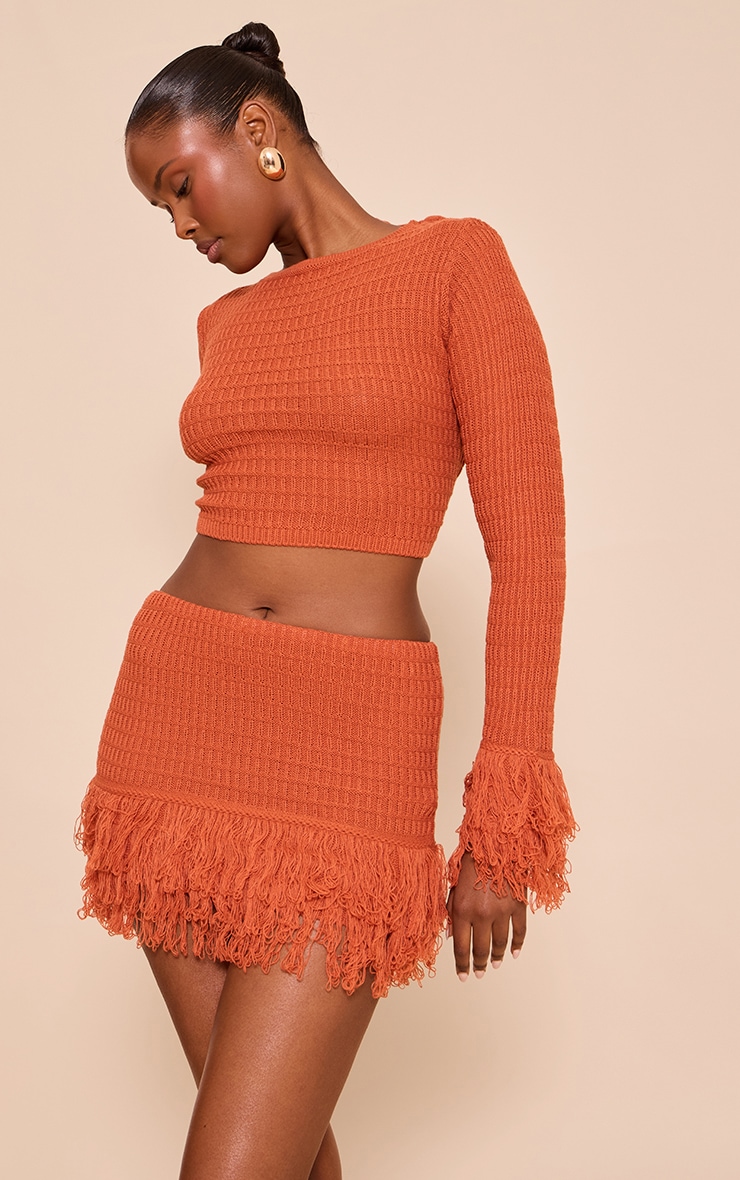 Rust Tassel Hem Mini Skirt image 4
