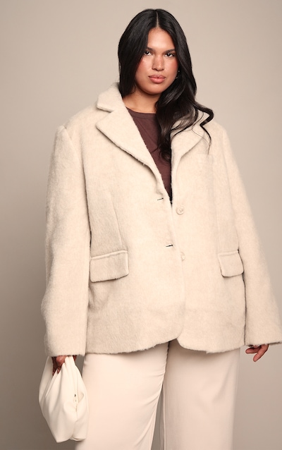Plus Blazer oversize en effet laine brossé avoine