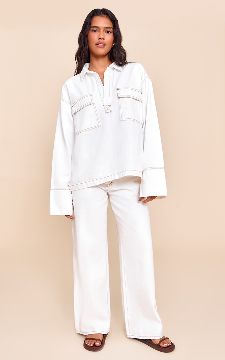 White Slouchy Wide Leg Style Jeans image 1