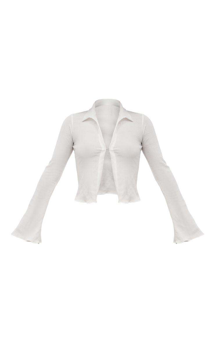 White Textured Hook And Eye Flared Sleeve Shirt image 5