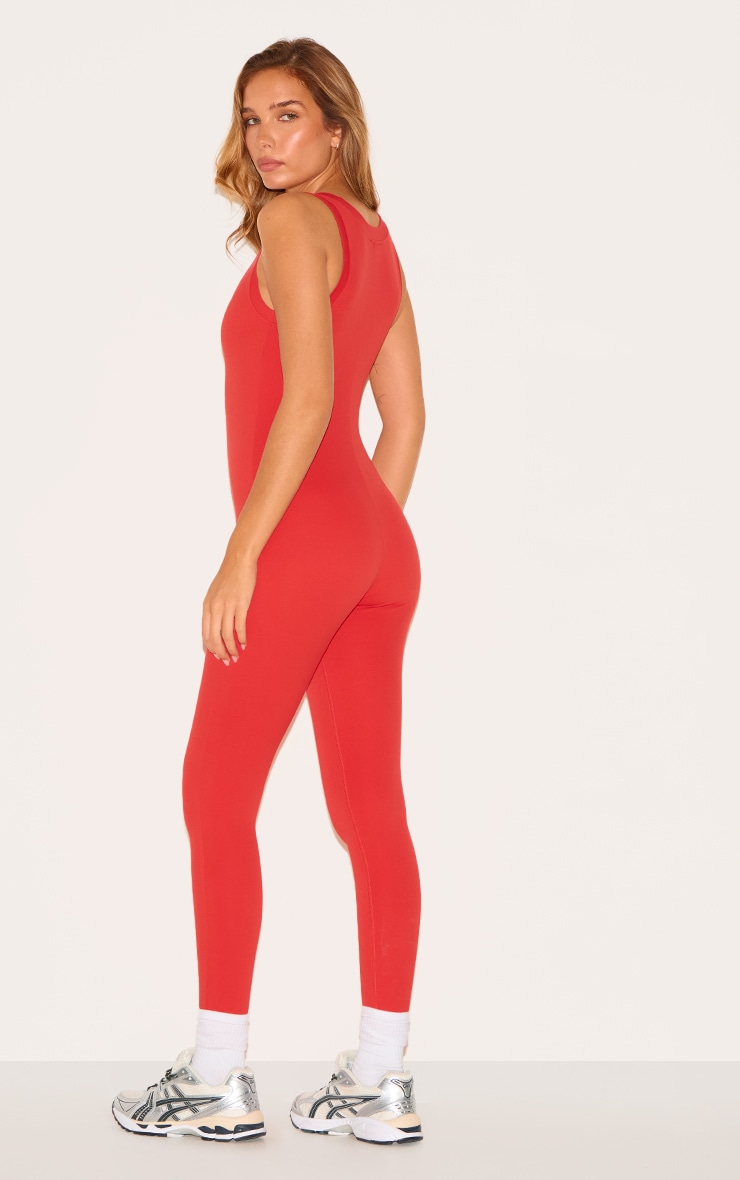Red Sculpt Contrast Binding Unitard image 2