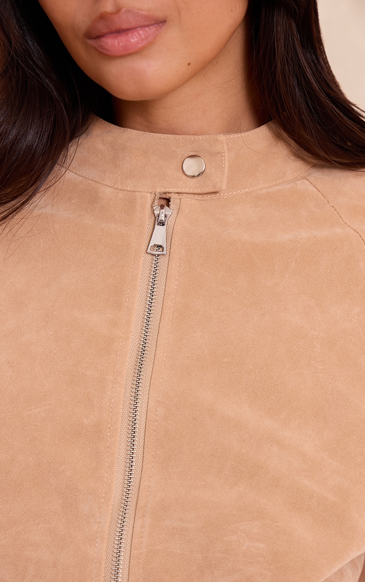 Sand Faux Suede Racer Neck Jacket image 4