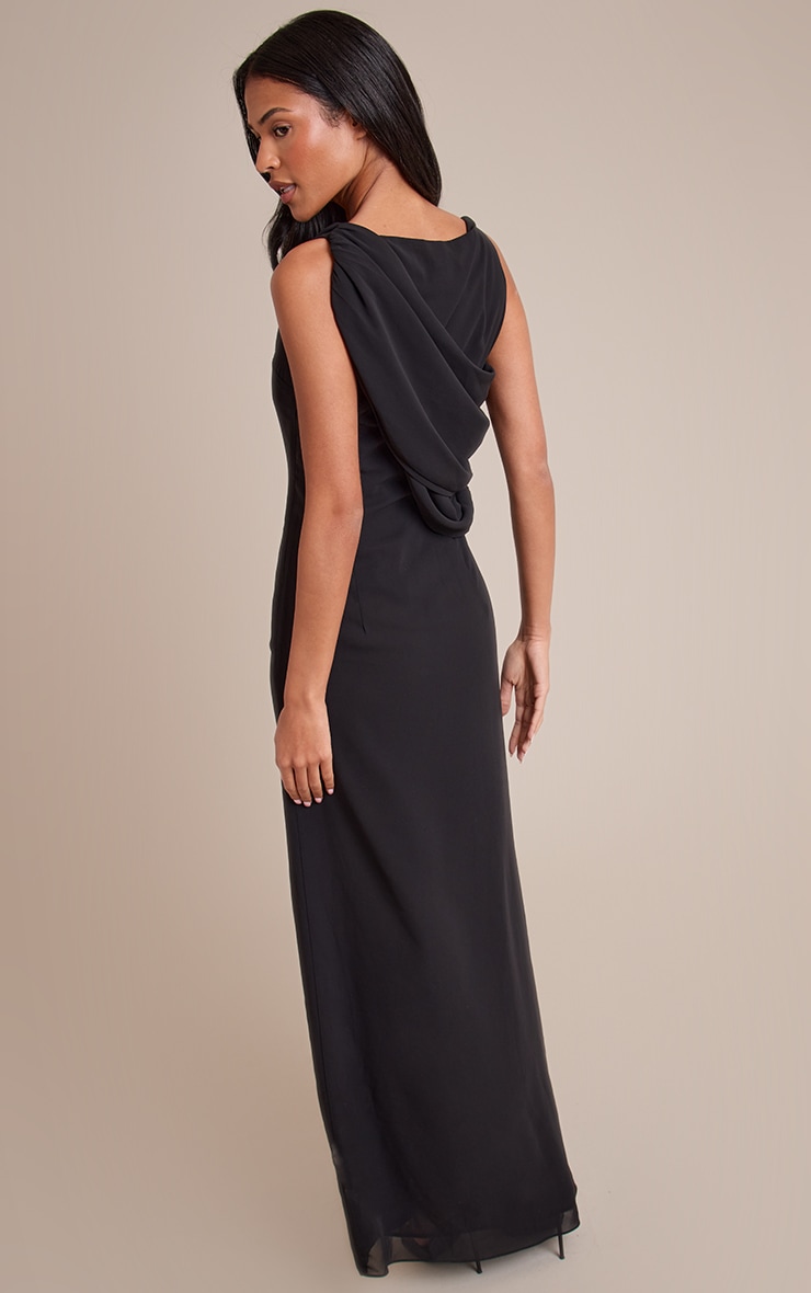 Tall Robe longue drapée en mousseline de soie noire image 2