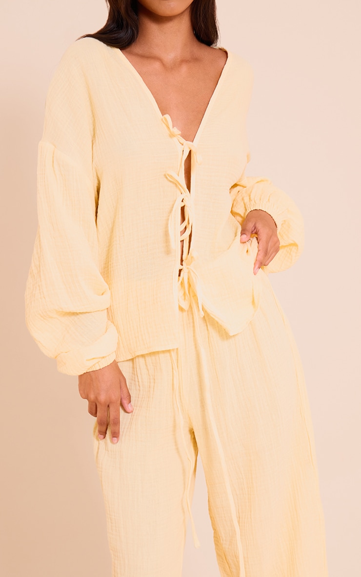 Petite Lemon Cheesecloth Textured Tie Front Shirt image 4