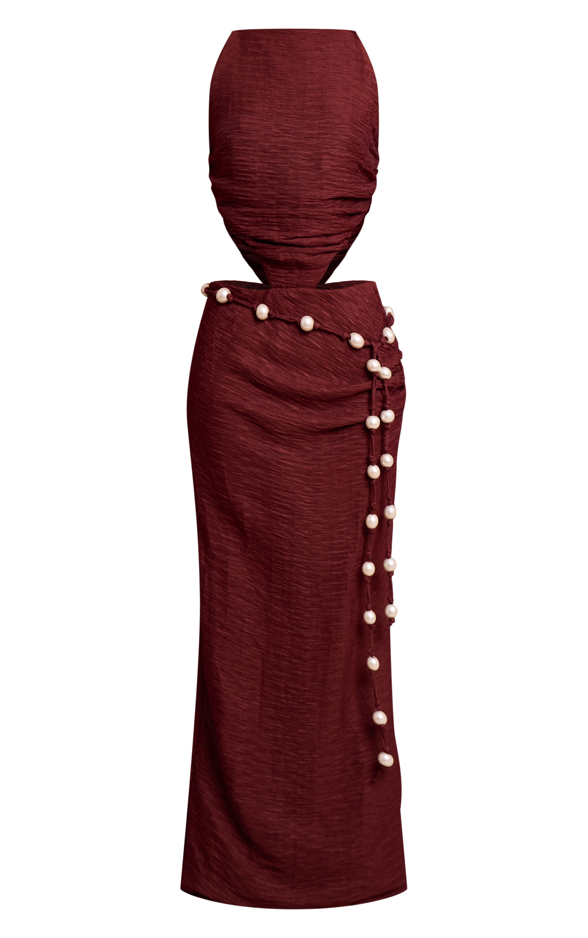 Burgundy Crinkle Textured Bead Detail Maxi Dress image 5