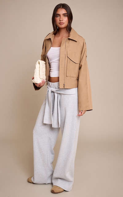 Pantalon large épais côtelé gris à taille nouée