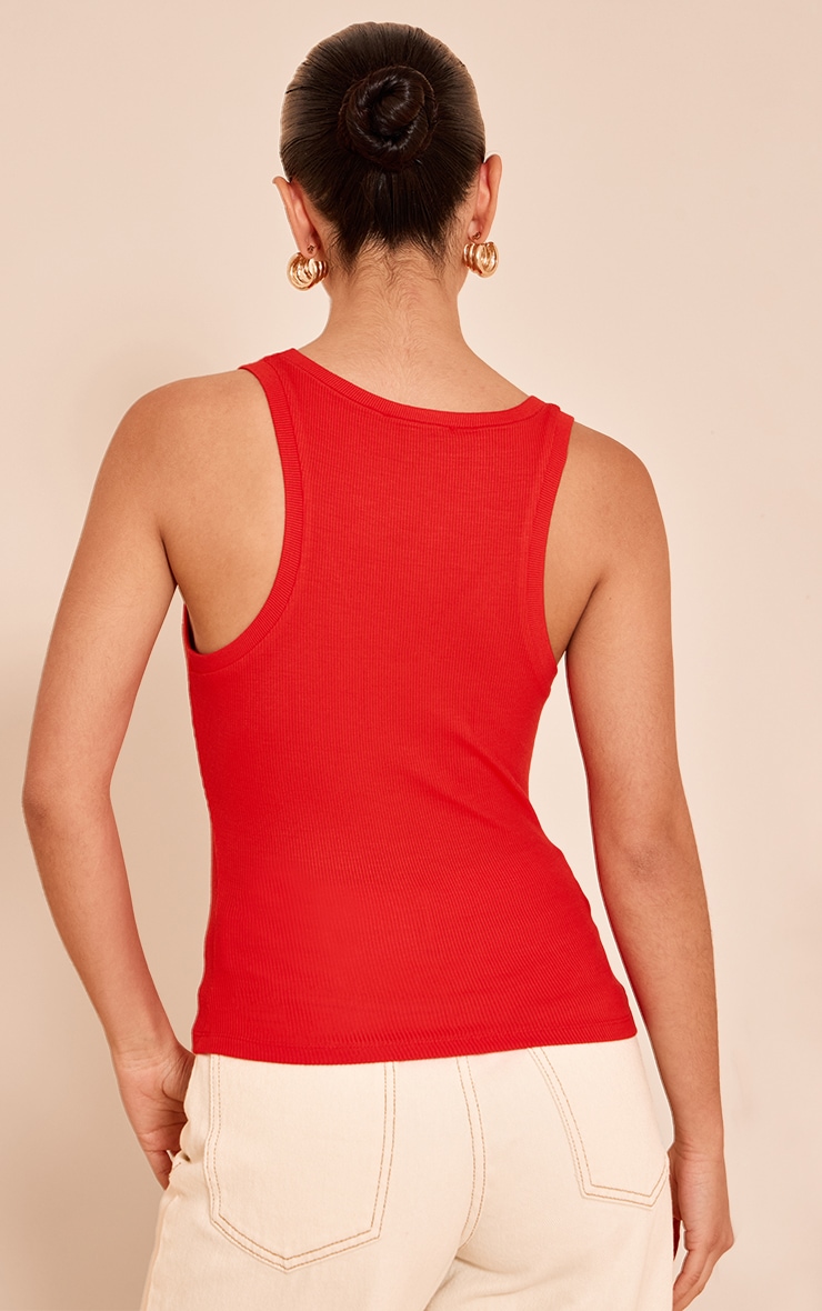 Tomato Red Soft Rib V Neck Vest Top image 2