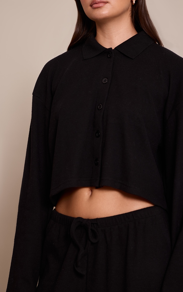 Black Brushed Rib Button Shirt image 4