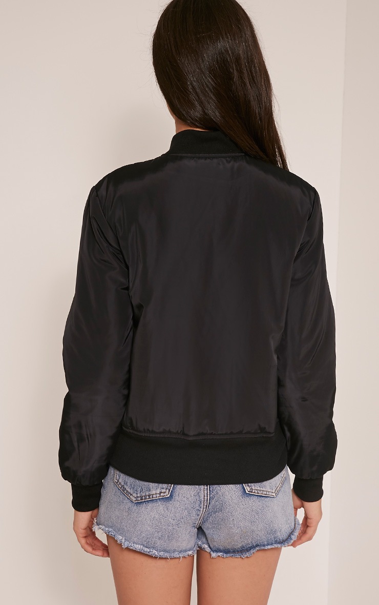 Charleene Black Sequin Applique Patch Bomber Jacket PrettyLittleThing