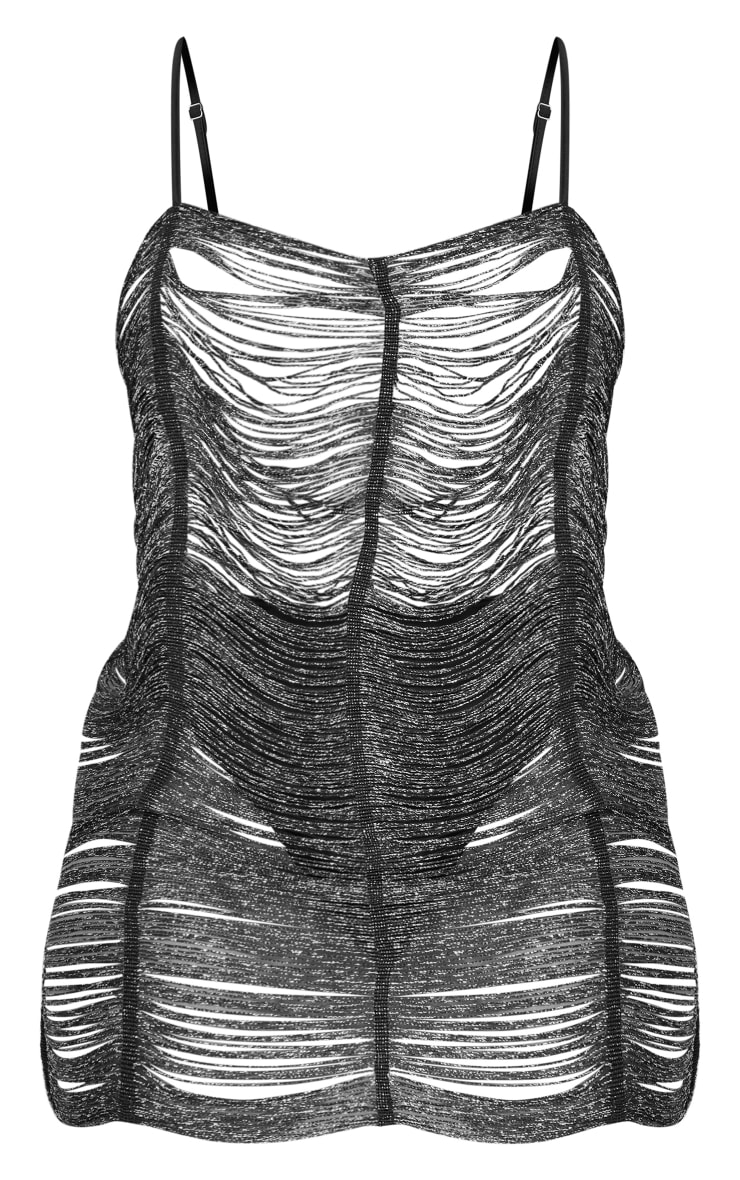 Shape Black Glitter Fringe Straight Neck Bodycon Dress image 1