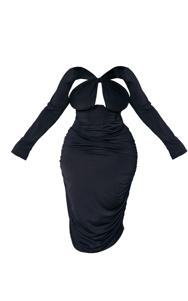 Plus Black Twist Front Corset Slinky Bodycon Dress Plus Size