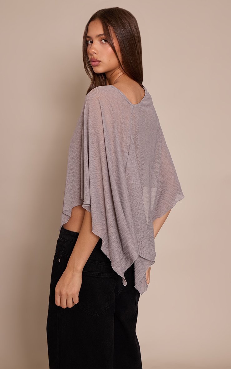 Mushroom Ribbed Burnout Mesh Cape Detail Long Top image 2