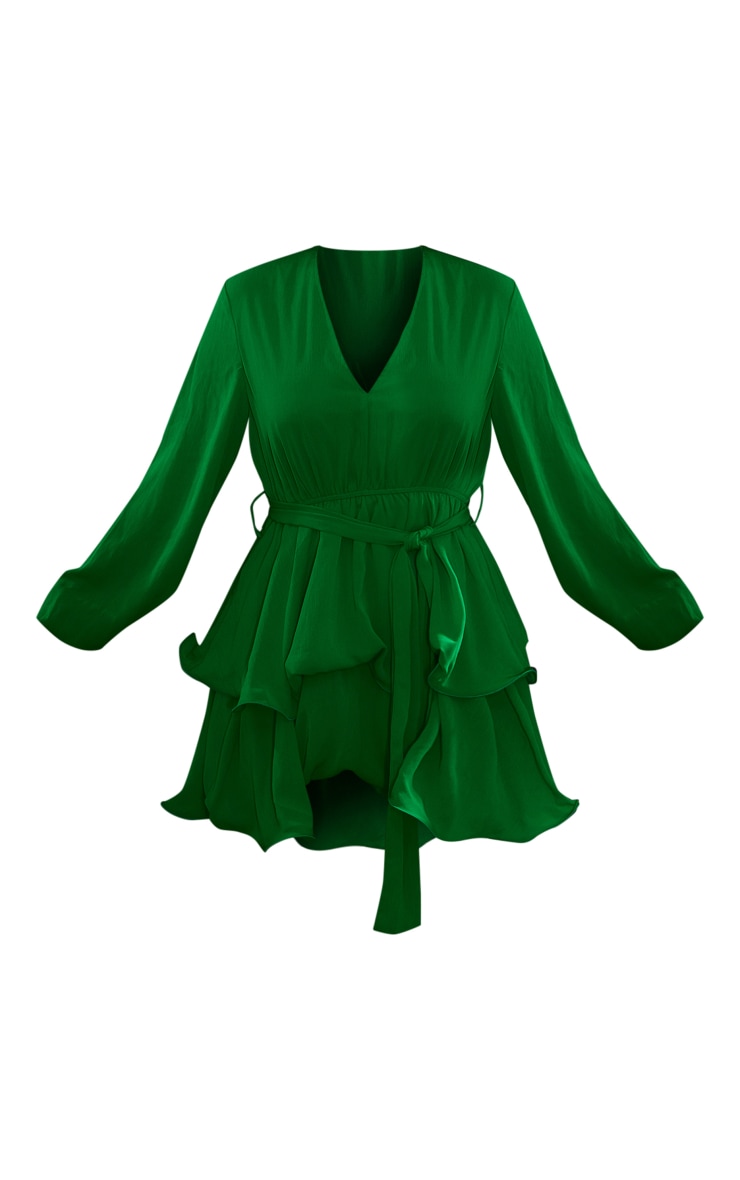 Green Chiffon Plunge Detail Frill Skirt Shift Dress image 5
