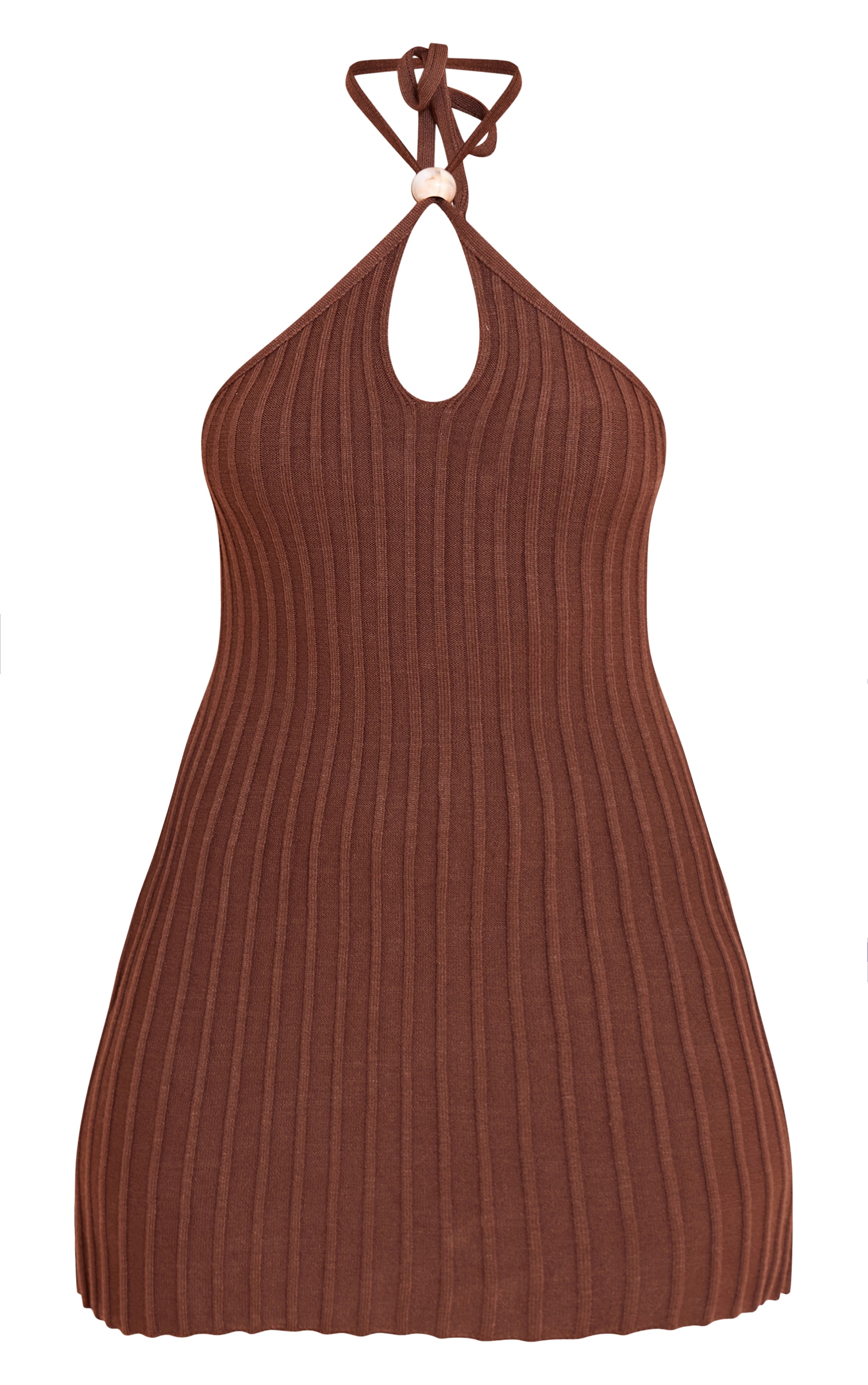 Chocolate Halterneck Bead Detail Knit Mini Dress image 5