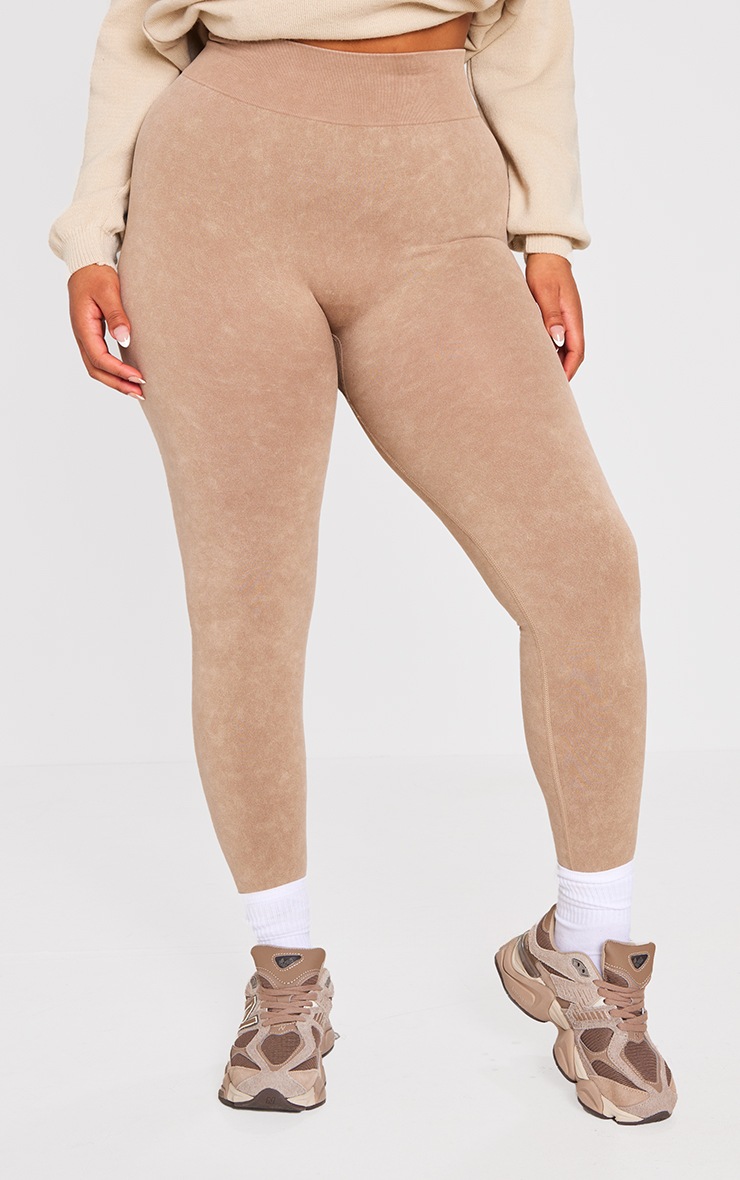 Plus Oatmeal Acid Wash Seamless Leggings image 2