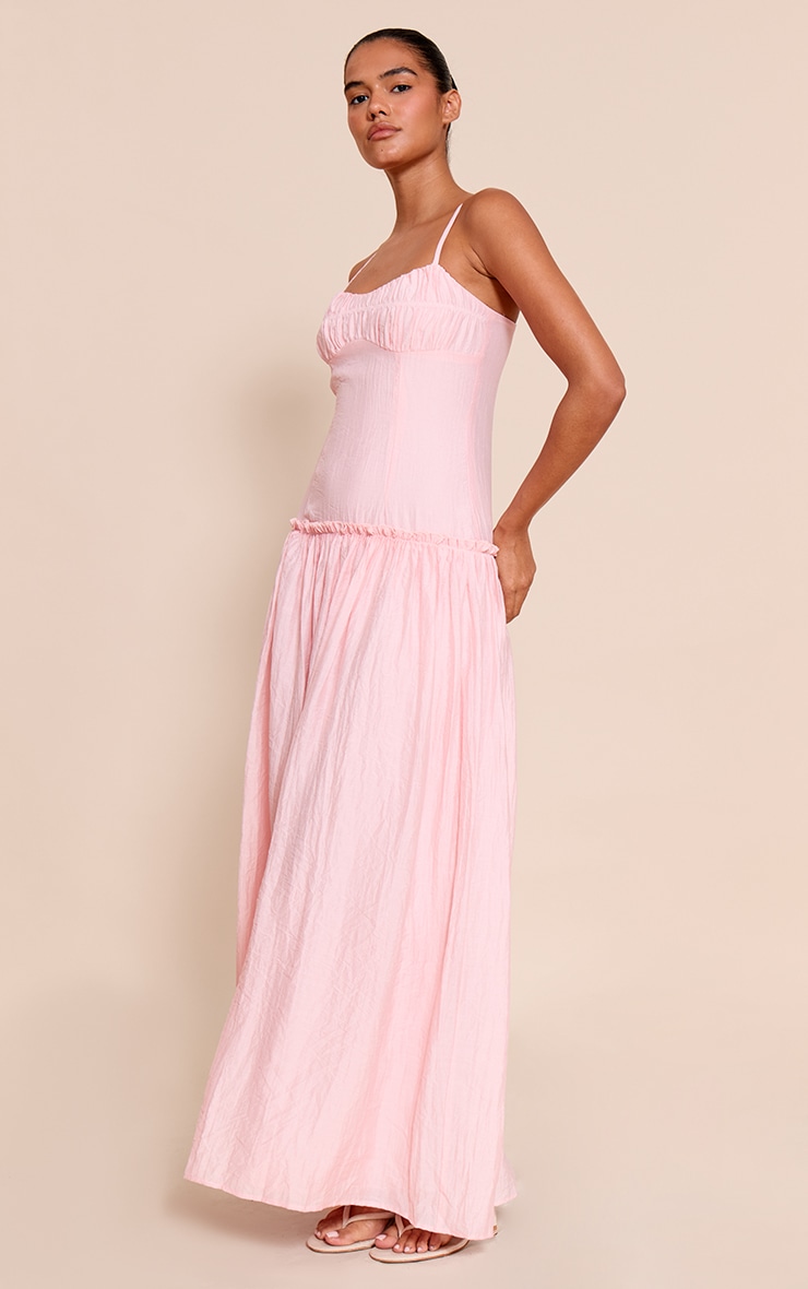 Light Pink Ruched Bust Drop Waist Maxi Dress image 3