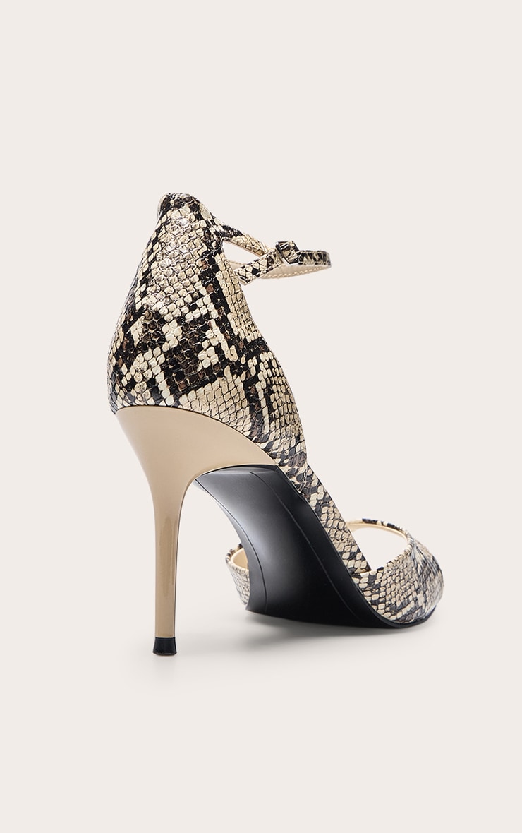 Natural Snake Square Toe Barely There Heeled Sandals image 4