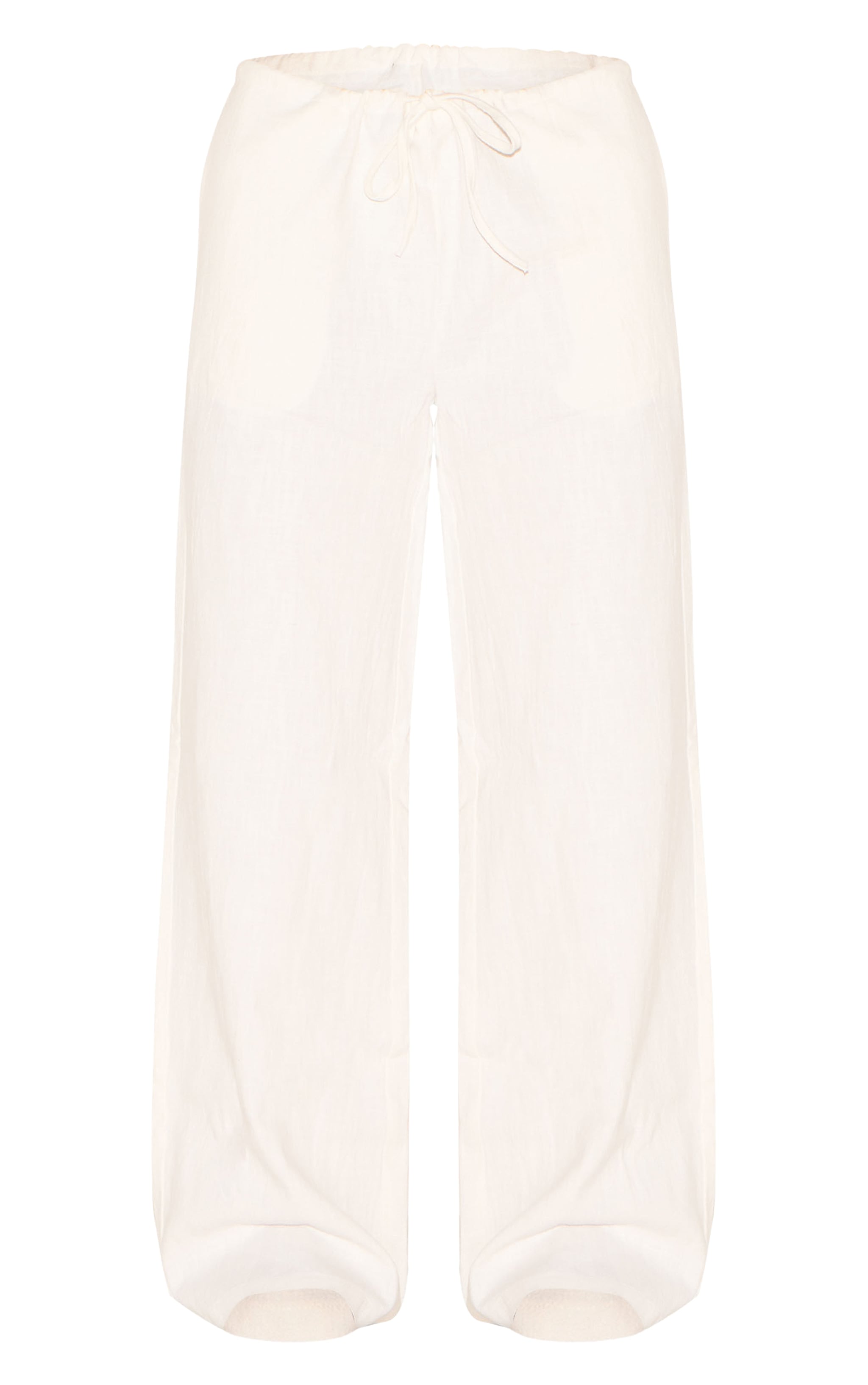 Premium White Linen Drawstring Straight Leg Pants image 5