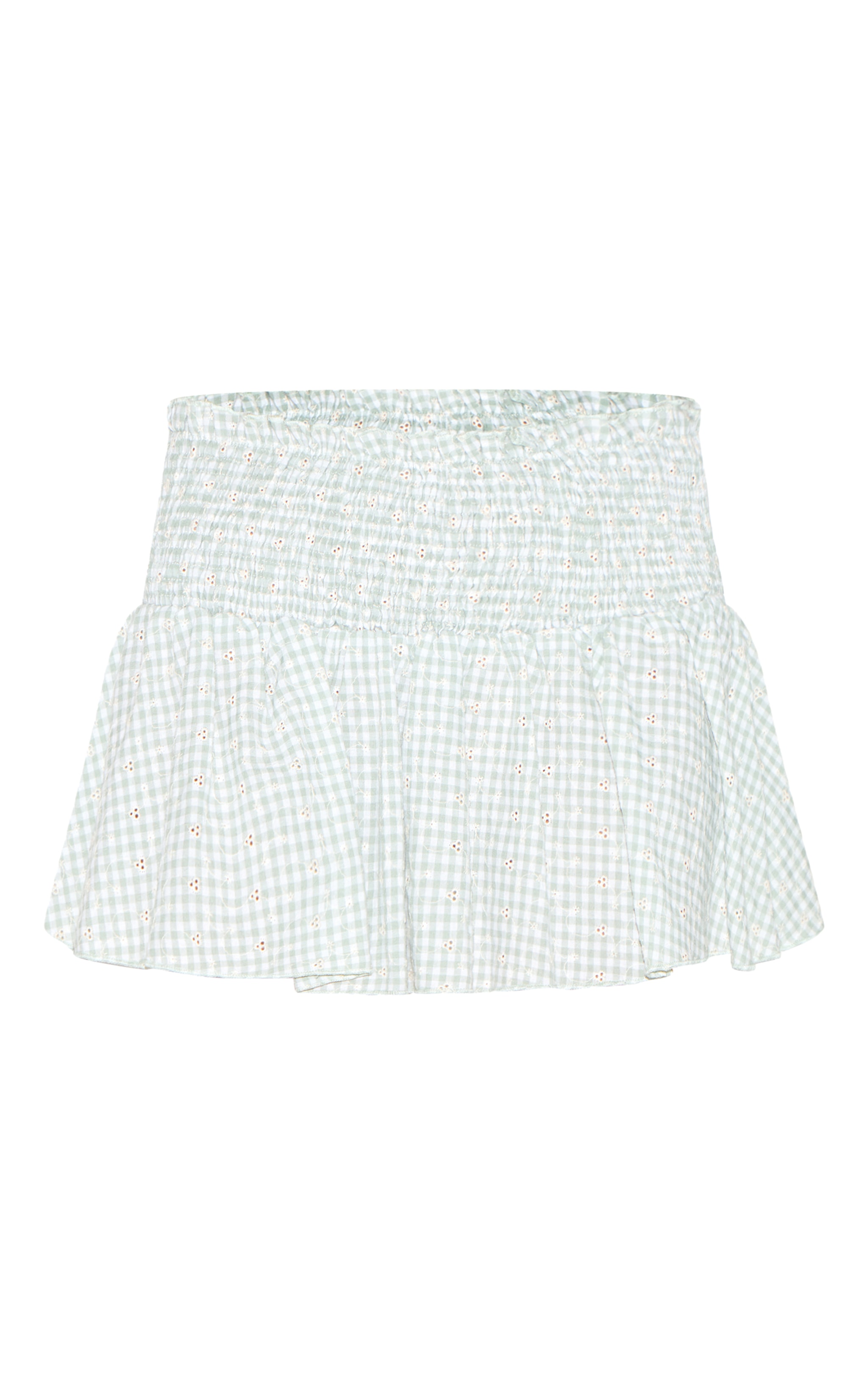 Sage Gingham Broderie Embroidered Shirred Waist Mini Skirt image 6