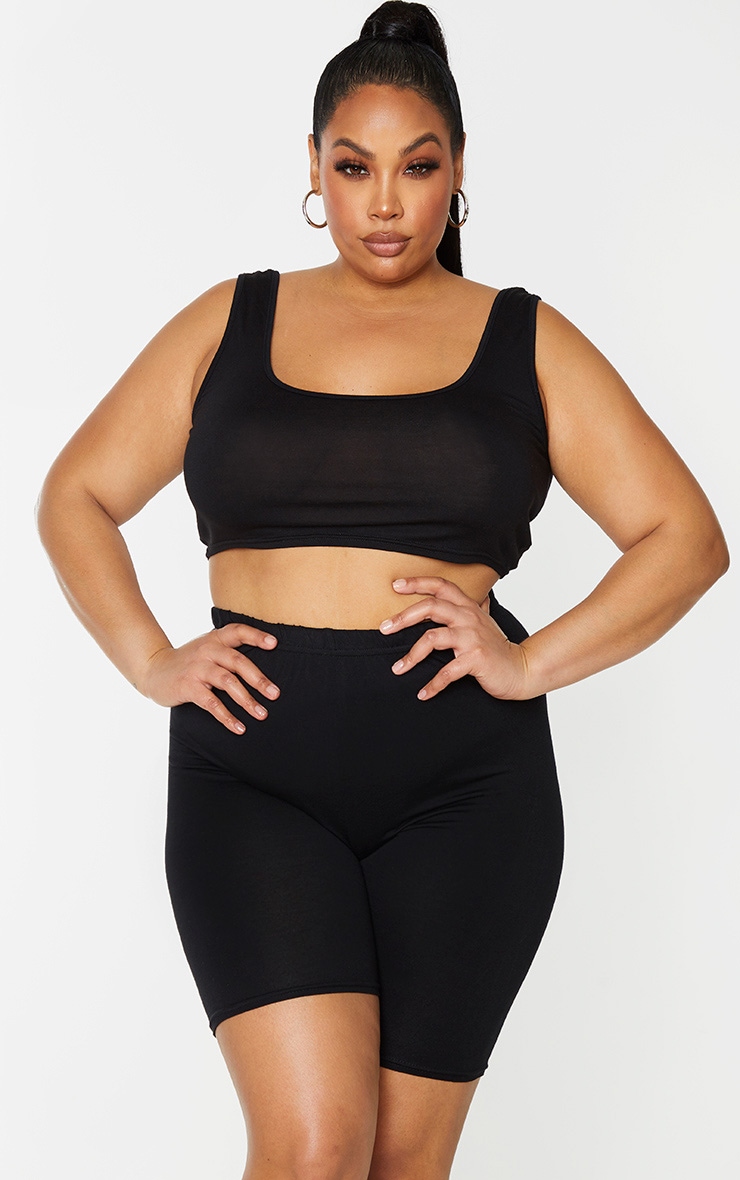Plus Basic Black Scoop Neck Crop Top