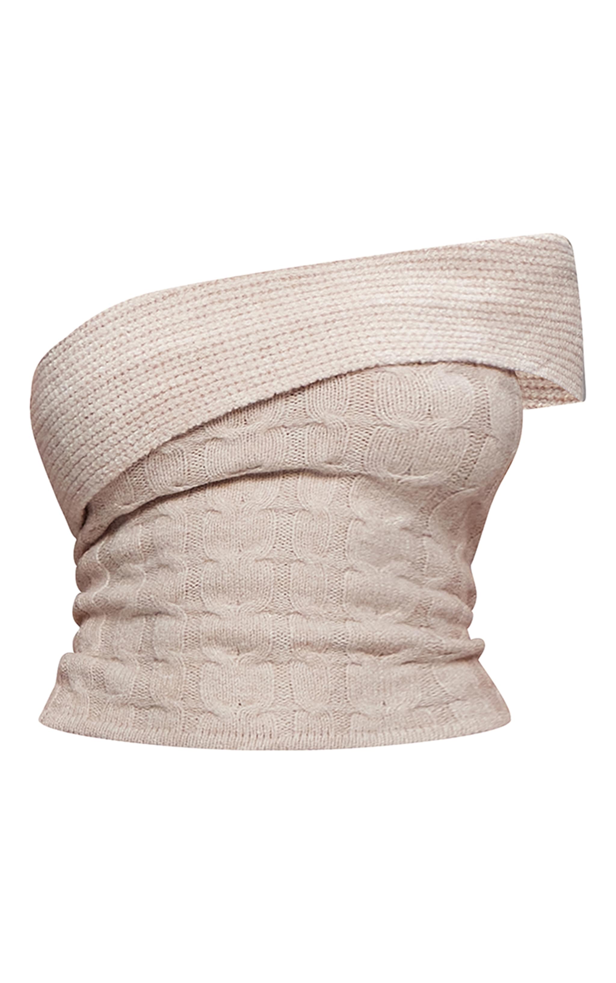 Top bustier en maille tricot texturée avoine chiné et détail replié image 5