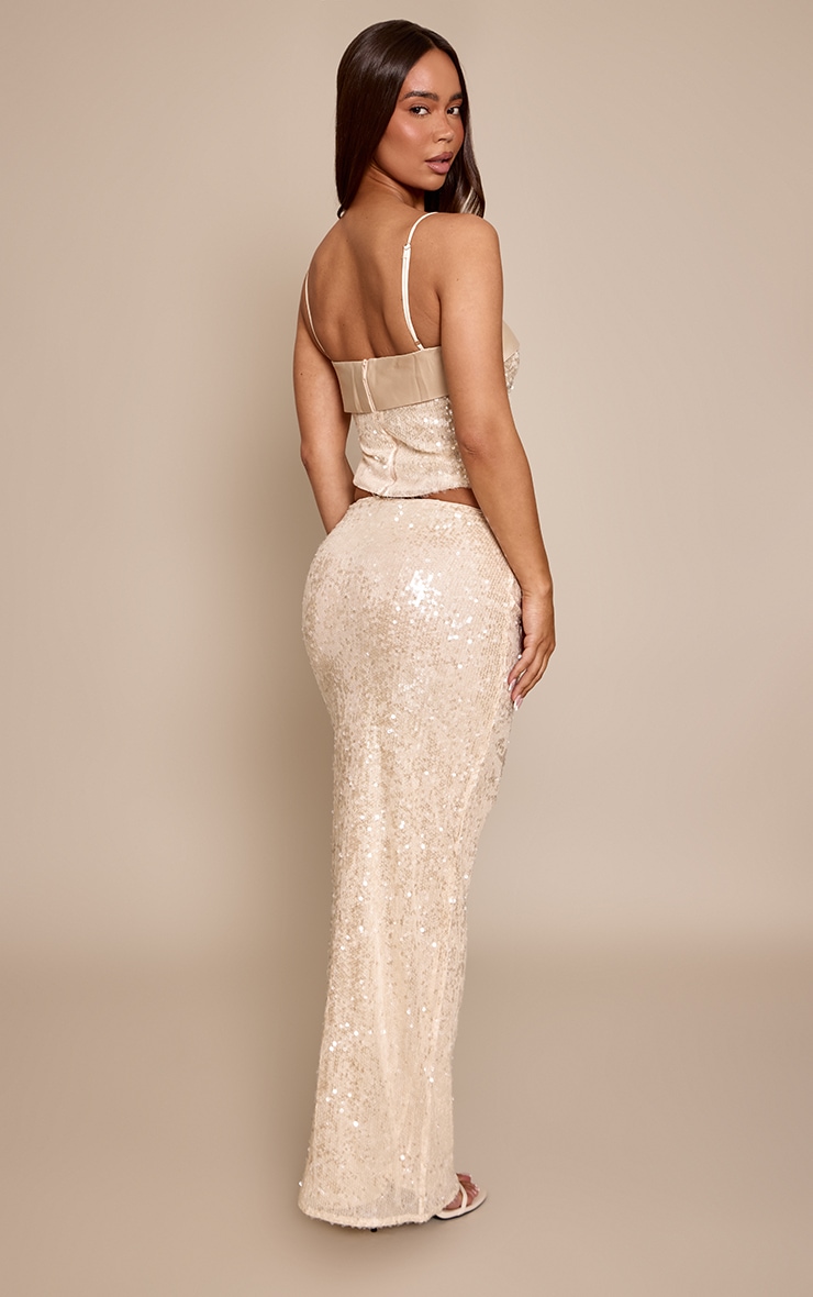 Cream Sequin Mid Rise Maxi Skirt image 3