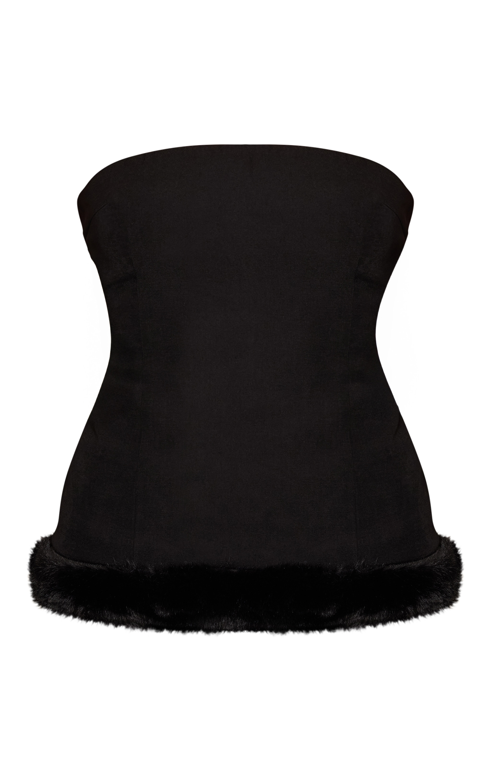 Black Faux Fur Trim Bandeau Top image 5