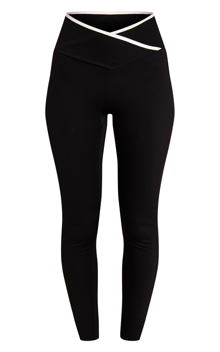 Petite Black Sculpt Contrast Piping Wrap Waist Gym Leggings image 5