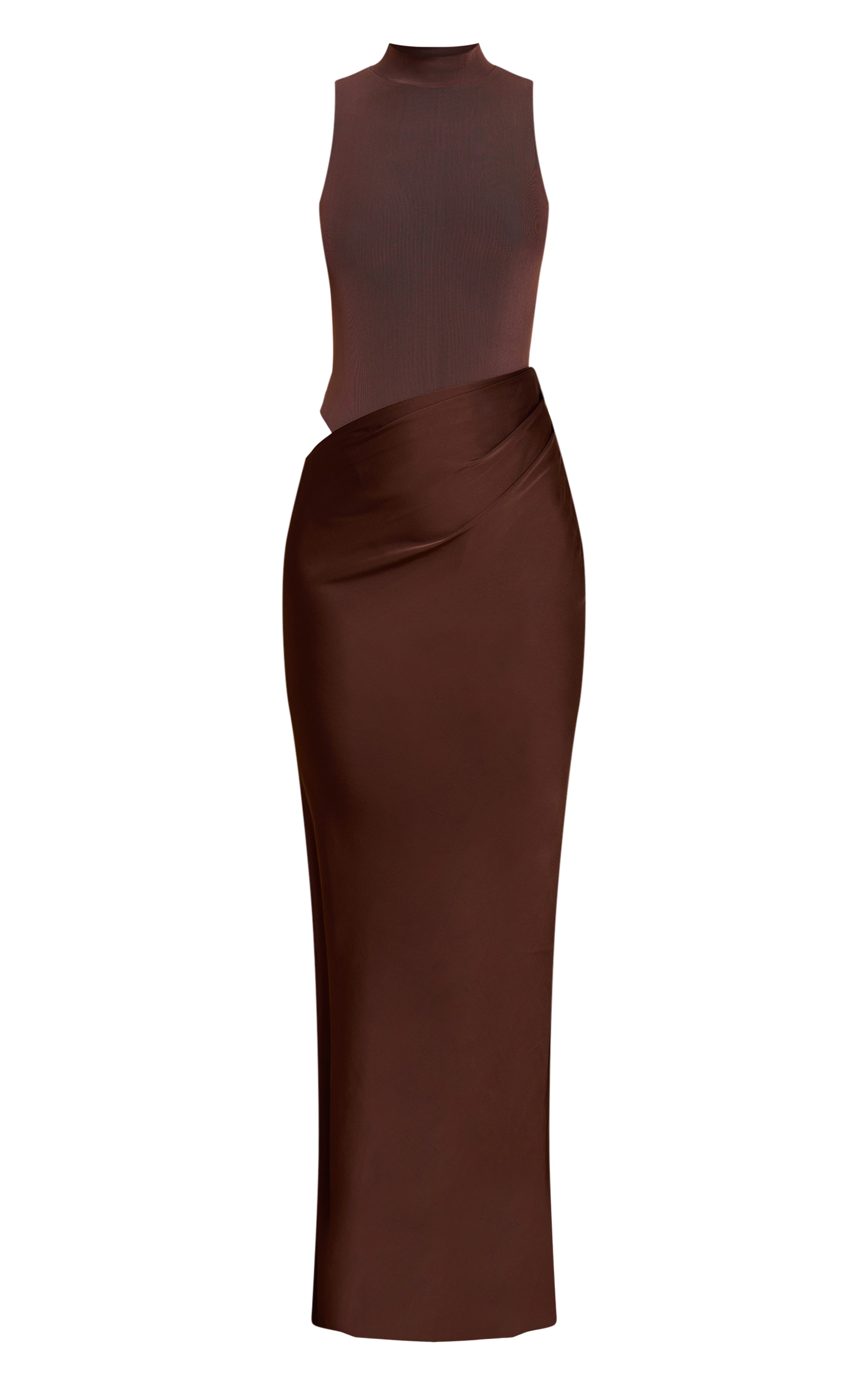 Chocolate Mesh Racer Satin Skirt Maxi Dress image 5
