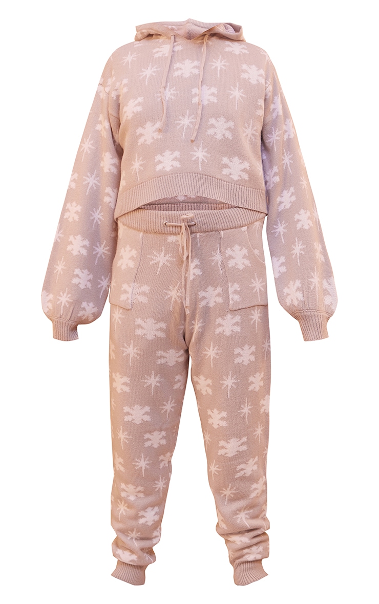 Plus Grey Star Print Hooded Christmas Lounge Set image 2