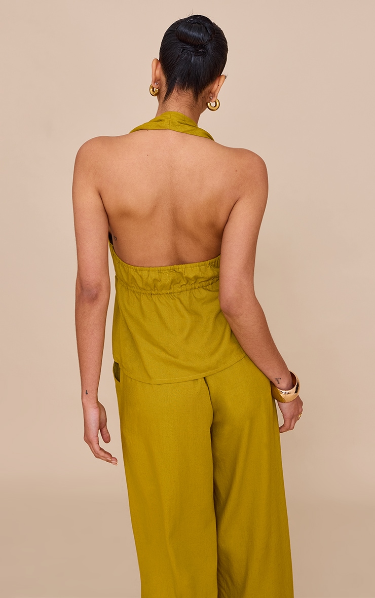 Deep Mustard Linen Look Tie Waist Longline Top image 2