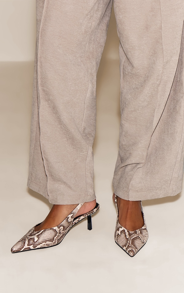 Natural Snake V Cut Sling Back Low Heeled Courts