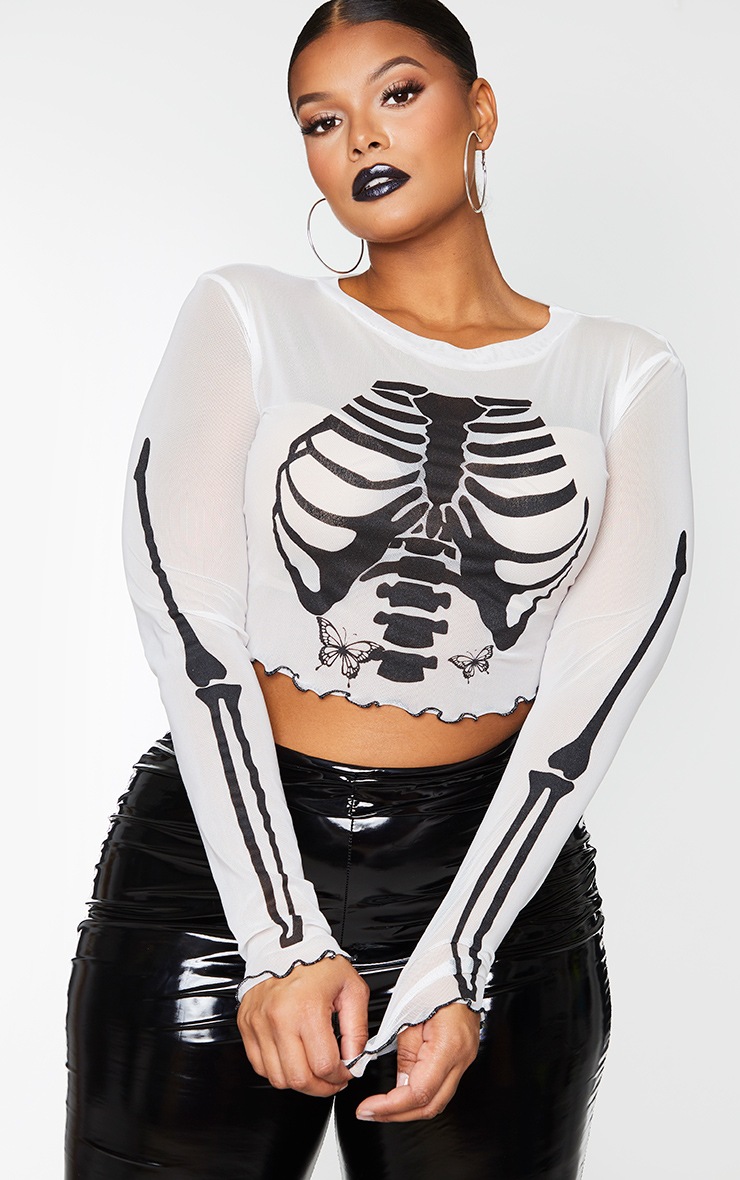 PLT Plus - Crop top blanc imprimé squelette