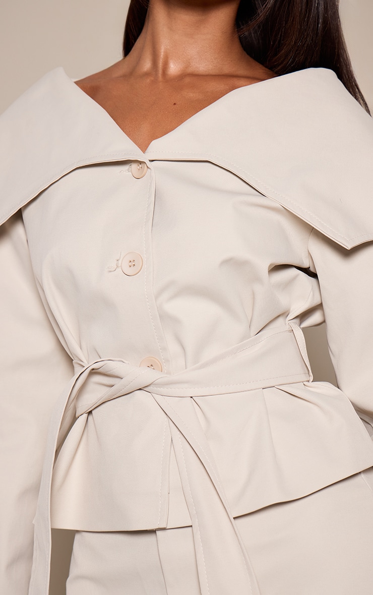 Petite Stone Tie Waist Off Shoulder Trench Coat  image 4