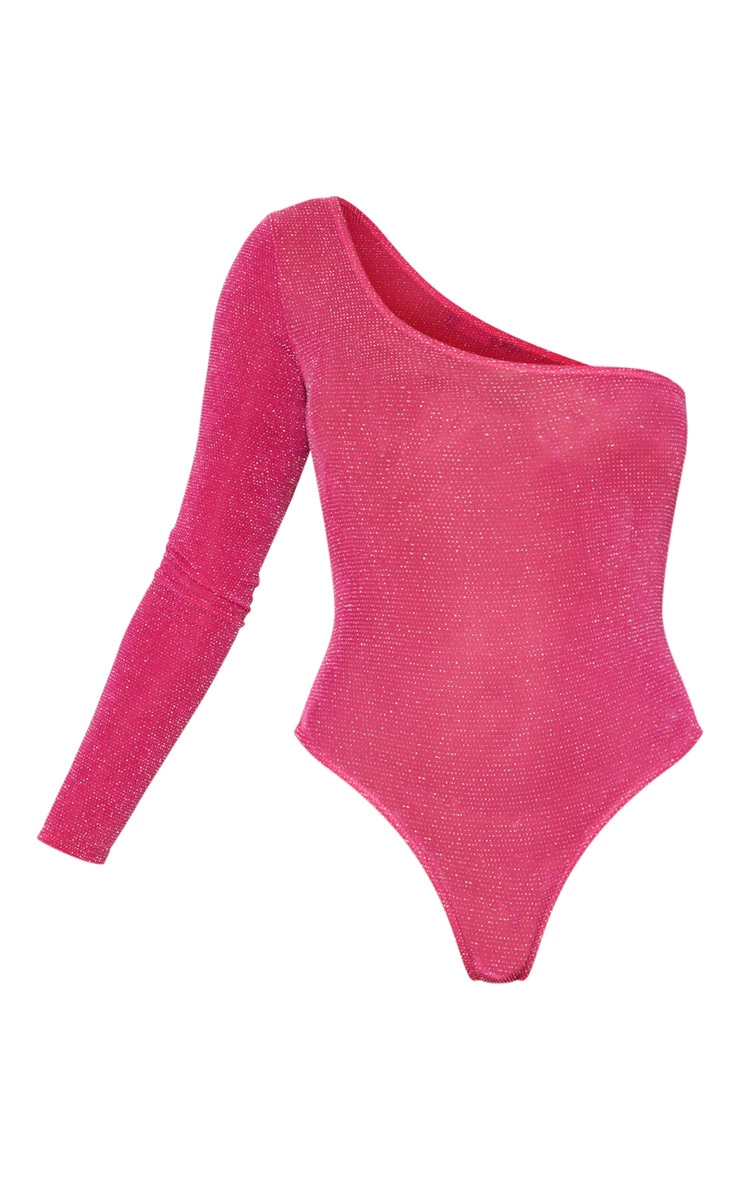 Hot Pink Textured Glitter Bodysuit Tops PrettyLittleThing USA