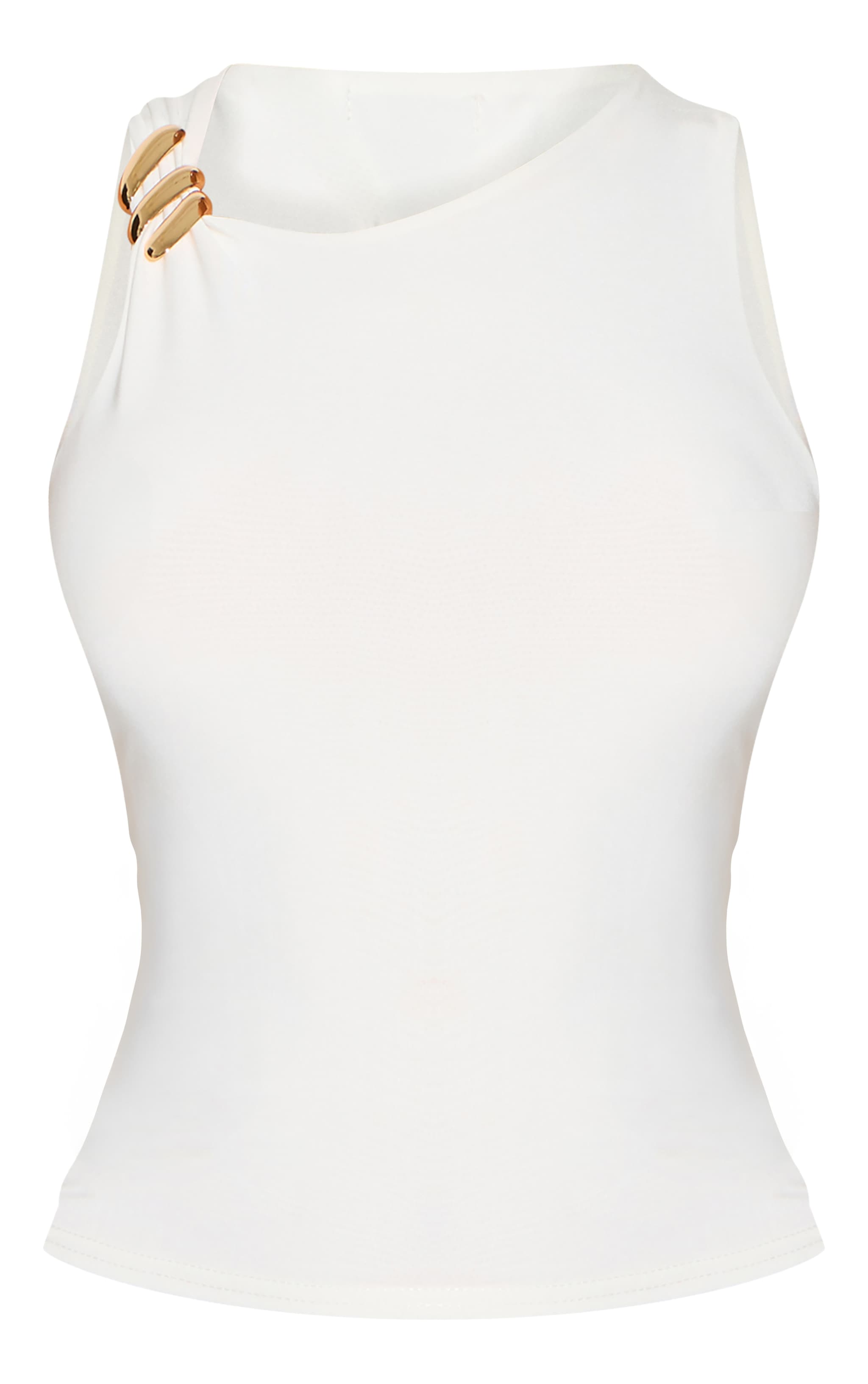 Cream Double Layer Slinky Trim Detail Long Vest Top image 5