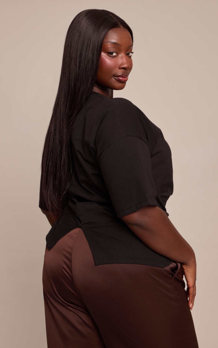 Plus Black Ruched Side Detail T Shirt image 2