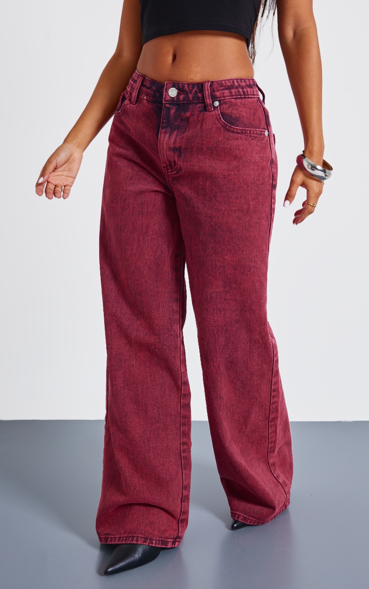Petite Jean large délavé rouge imprimé image 2