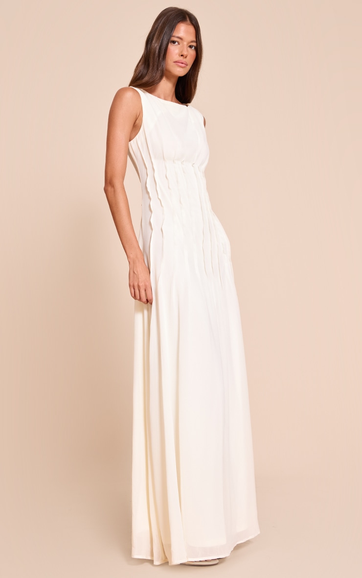 Cream Chiffon Pleat Detail Sleeveless Maxi Dress image 3