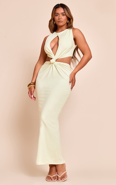 Shape Pale Lime Sculpt Boat Neck Knot Front Maxi Dress