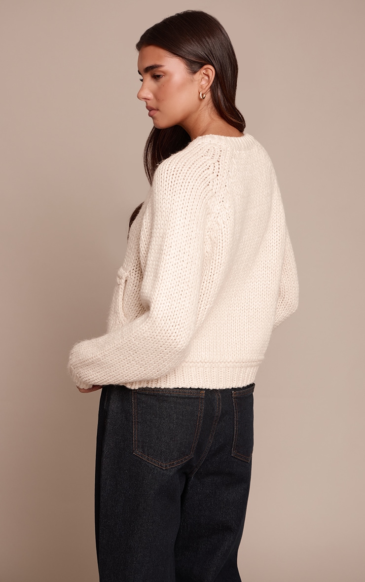 Ecru Chunky Knitted Zip Up Cardigan image 2