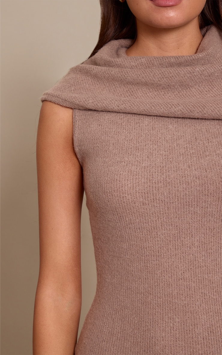 Taupe Draped Scarf Detail Bodycon Dress image 4