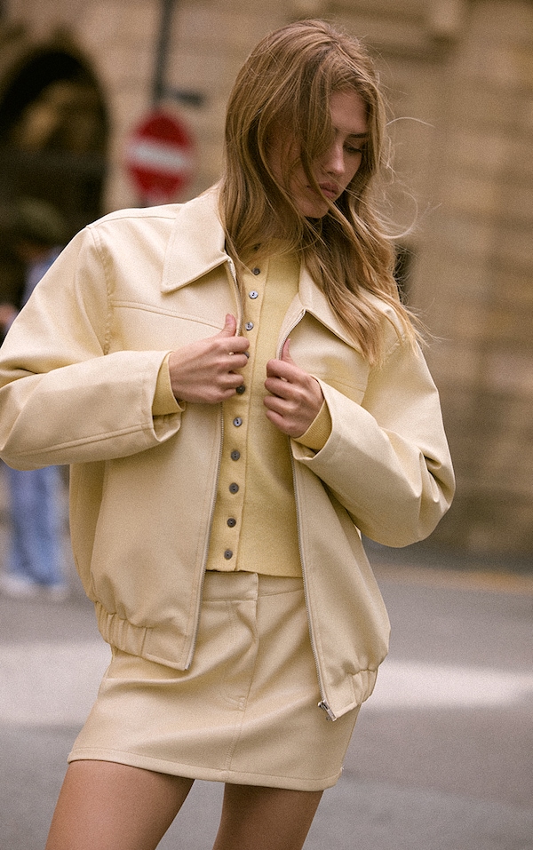 Butter Cream PU Bomber Jacket