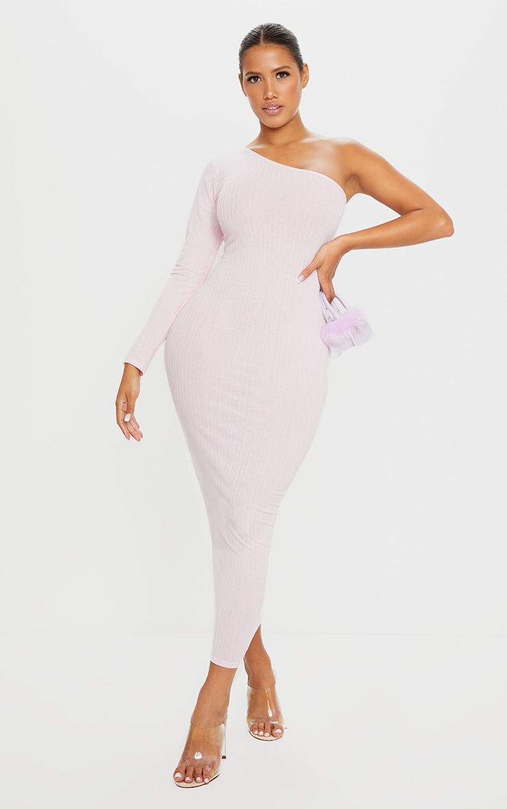 Shape Baby Pink Knit One Shoulder Midaxi Dress