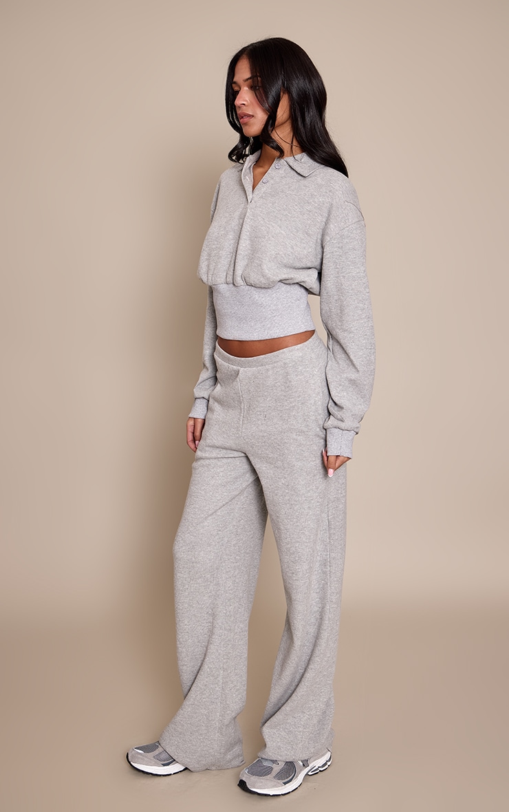 Tall Grey Marl Brushed Rib Straight Leg Pant image 2