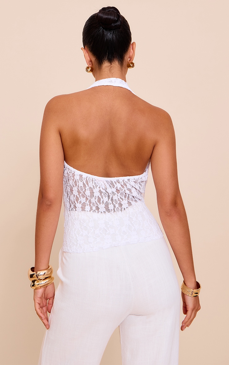 White Textured Lace Halter Neck Top image 2