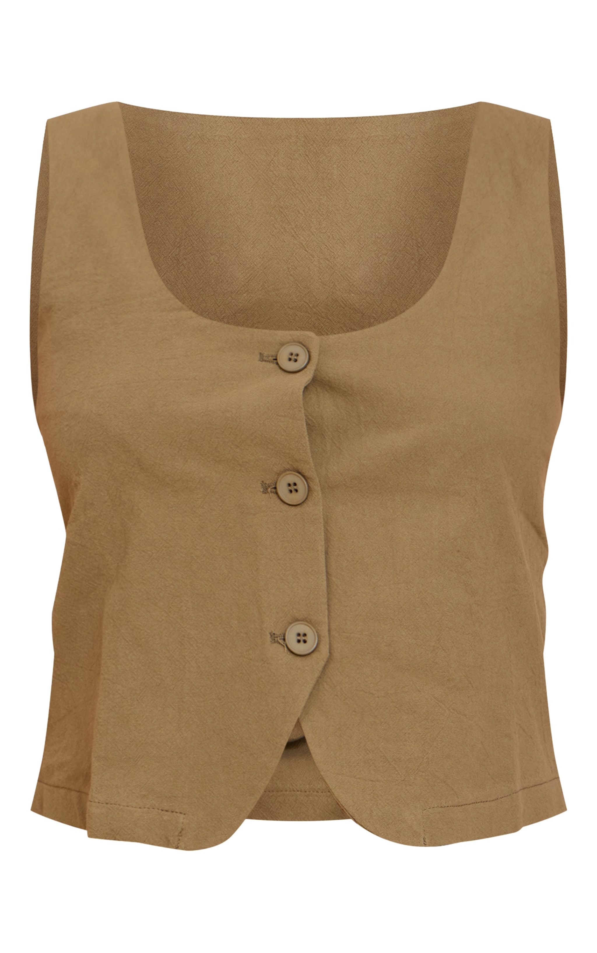Khaki Tailored Linen Look Scoop Neck Fitted Vest image 5