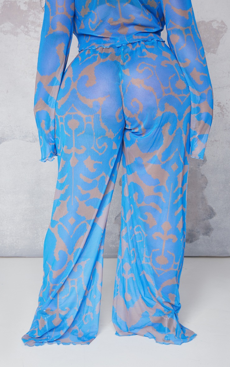  Plus Blue Print Mesh Wide Leg Trousers image 3