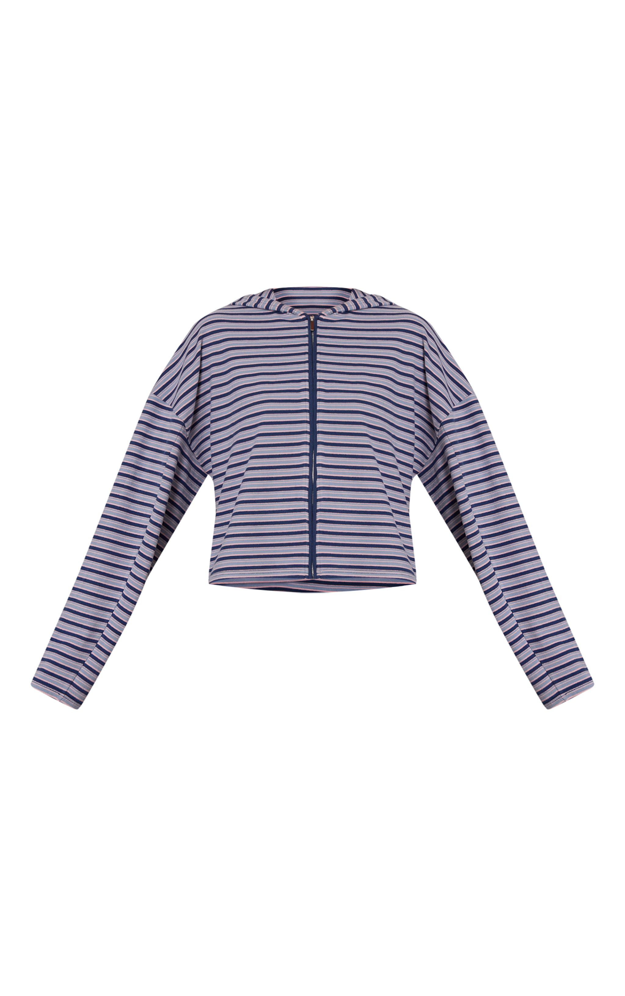 Navy Striped Soft Fleece Zip Up Hoodie image 5