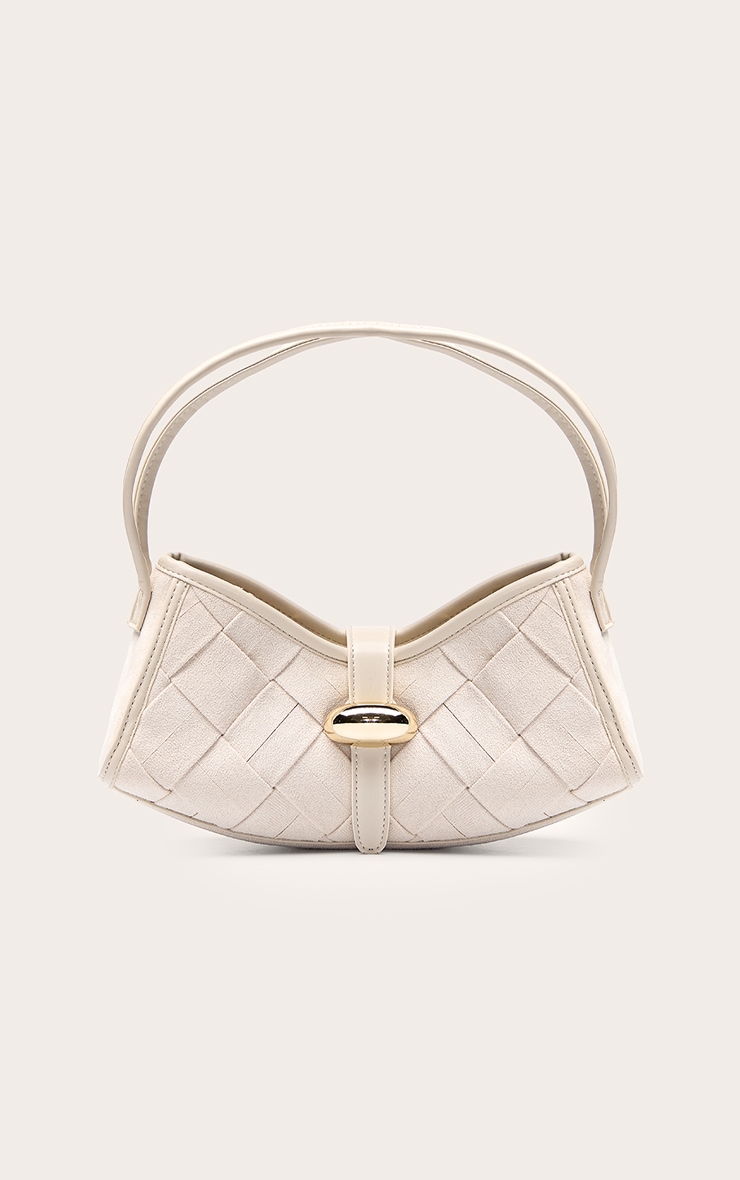 Cream Faux Suede Weave Buckle Shoulder Bag image 2